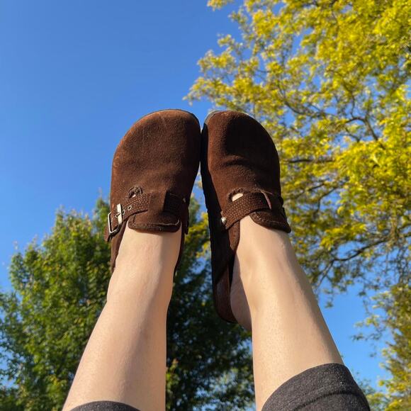 Vintage American Eagle Suede Brown Clog Slide On Sandals Size 7 - Picture 8 of 8